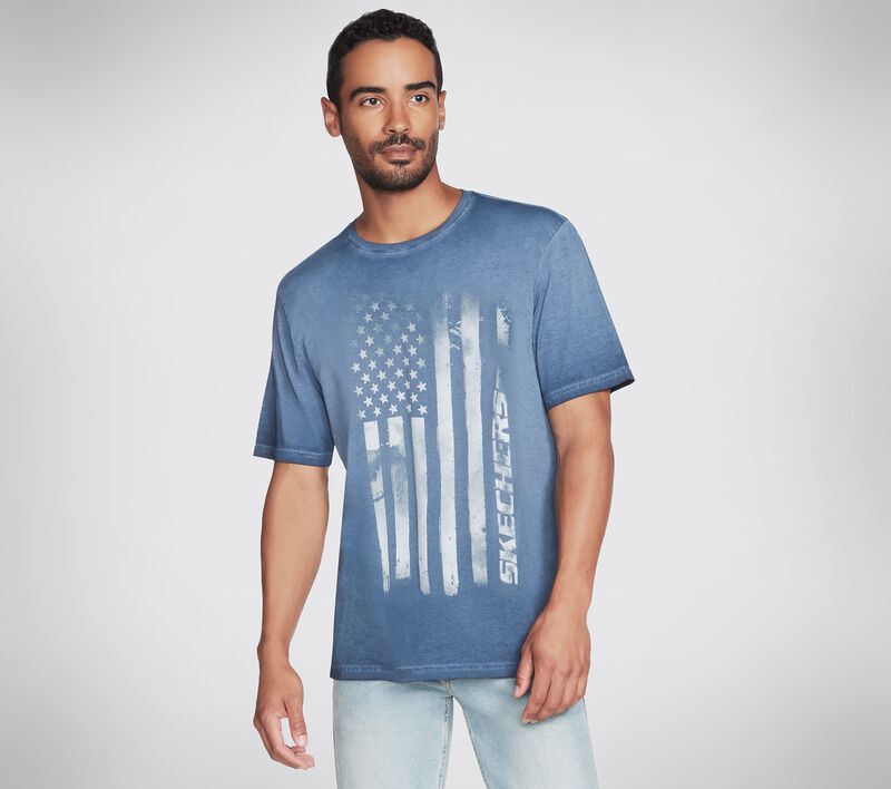 Pánské Topy Skechers Skech-Dye Flag Tee Shirt Tmavě Blankyt | CZ.M1TS301 NVY